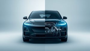 Samochód hybrydowy łączący silnik spalinowy i elektryczny